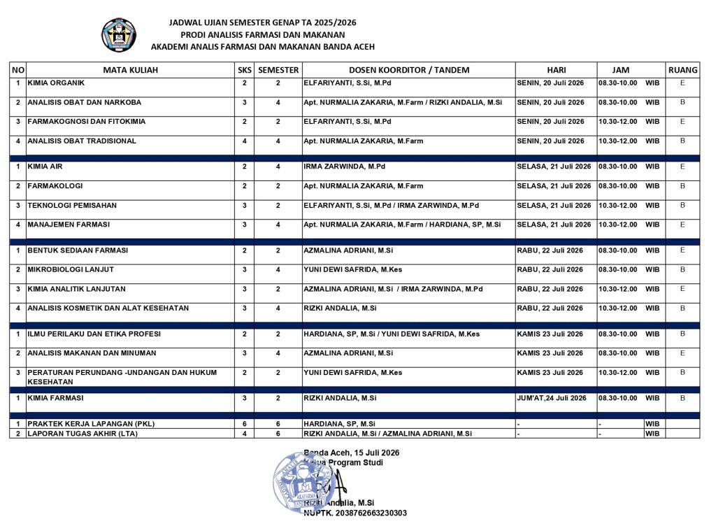 Jadwal Ujian Akhir Semester Genap TA 2025/2026